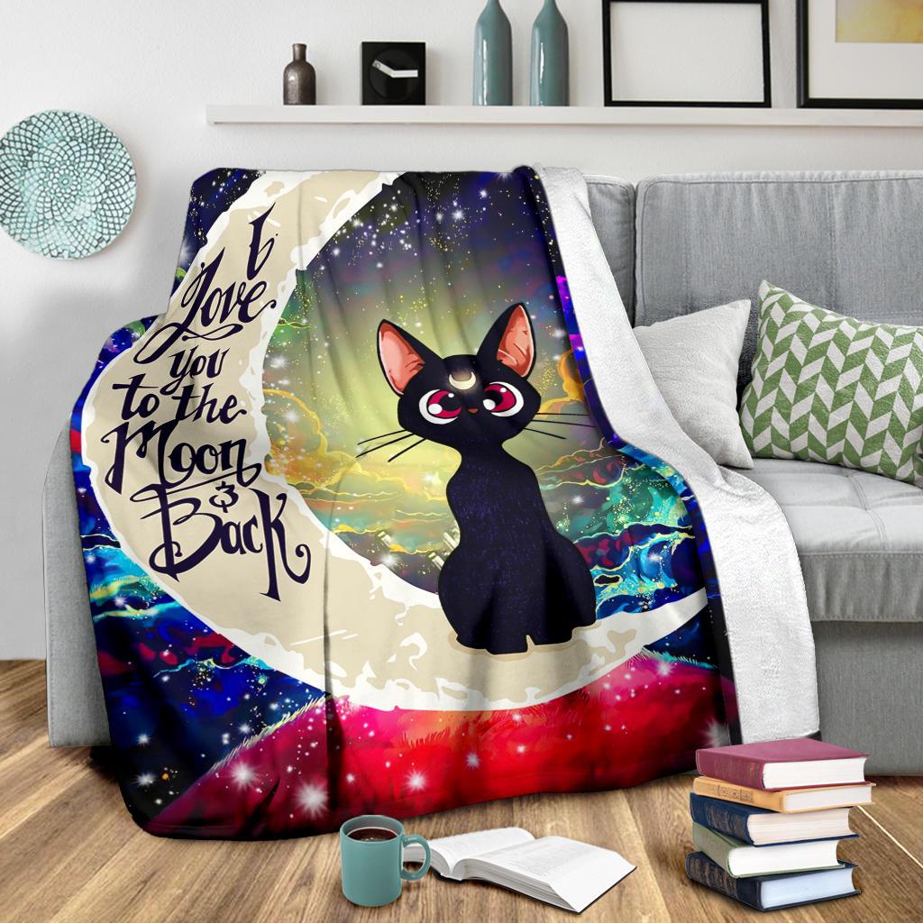 Anime Cat Sailor Moon Love You To The Moon And Back Galaxy Premium Fleece Sherpa Blanket Perfect Gifts For Family On Christmas