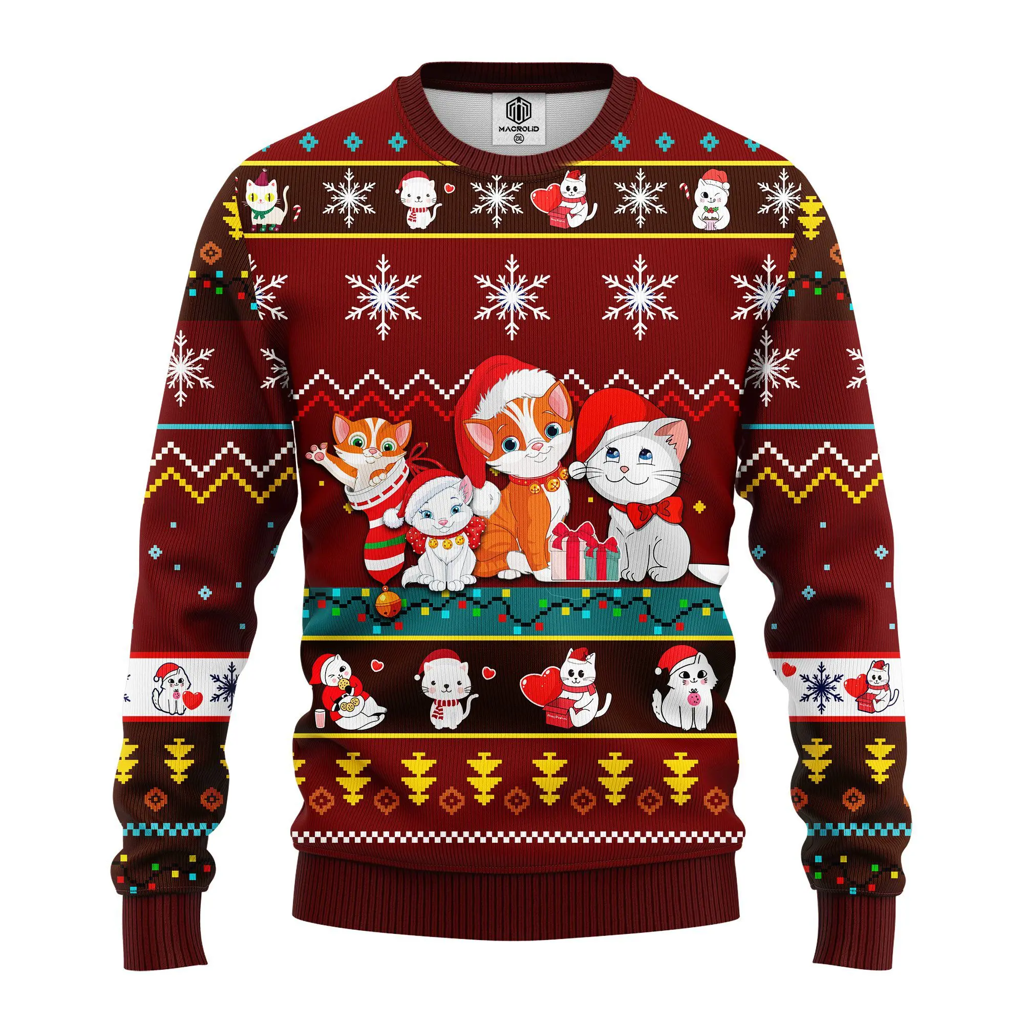Cat Cartoon Cute Noel Mc Christmas Red Brown Ugly Sweater Perfect And Unique Gifts For Adults Kids On Christmas