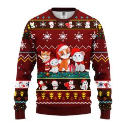 Cat Cartoon Cute Noel Mc Christmas Red Brown Ugly Sweater Perfect And Unique Gifts For Adults Kids On Christmas