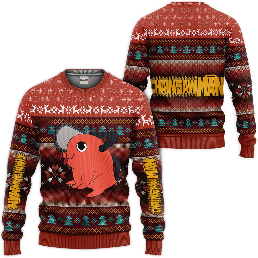 Chainsaw Man Pochita Ugly Christmas Sweater Custom For Anime Fans Perfect And Unique Gifts For Adults Kids On Christmas