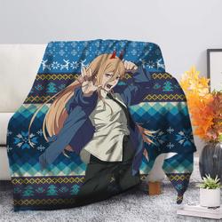 Anime Chainsaw Man Power Christmas Premium Fleece Sherpa Blanket Perfect Gifts For Family On Christmas