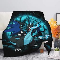 Anime Charizard Mega X Pokemon Moonlight Premium Fleece Sherpa Blanket Perfect Gifts For Family On Christmas