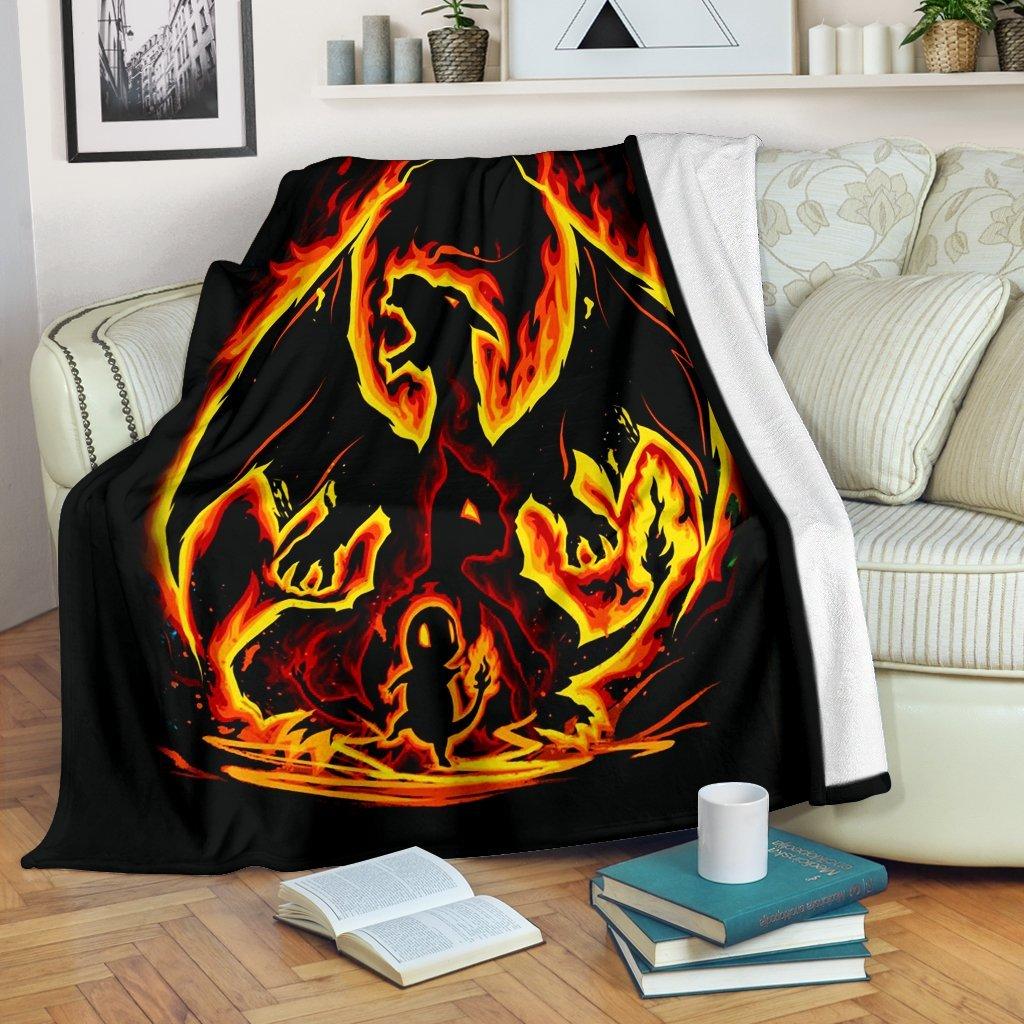Anime Charizard Premium Fleece Sherpa Blanket Perfect And Unique Gifts For Family On Christmas Holiday