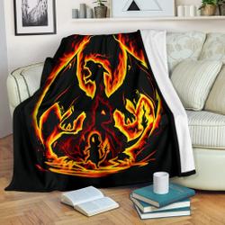Anime Charizard Premium Fleece Sherpa Blanket Perfect And Unique Gifts For Family On Christmas Holiday