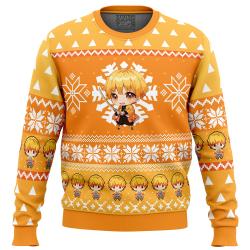 Chibi Christmas Zenitsu Agatsuma Demon Slayer Ugly Christmas Sweater Perfect And Unique Gifts For Adults Kids On Christmas