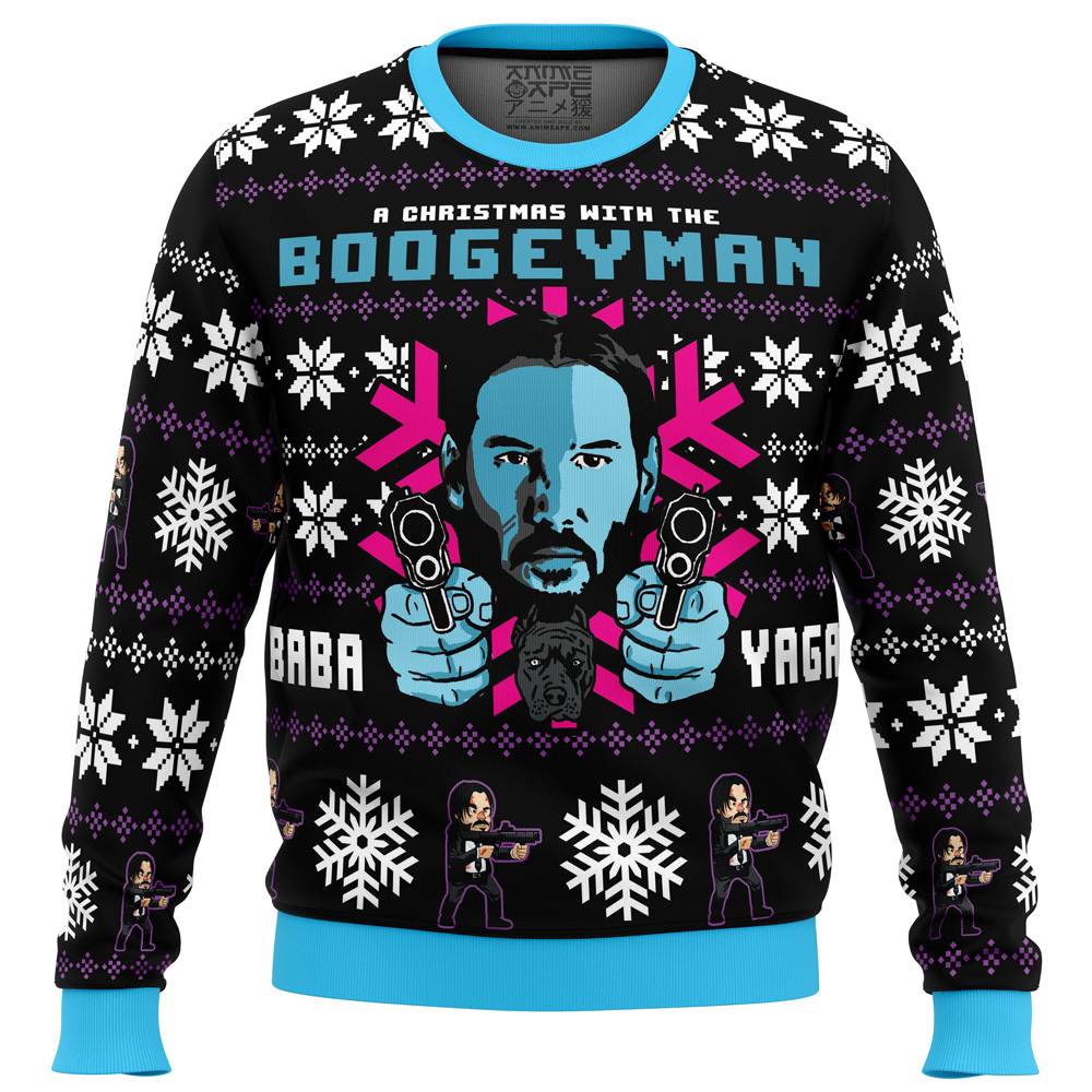Christmas with the Boogeyman John Wick Ugly Christmas Sweater Perfect And Unique Gifts For Adults Kids On Christmas