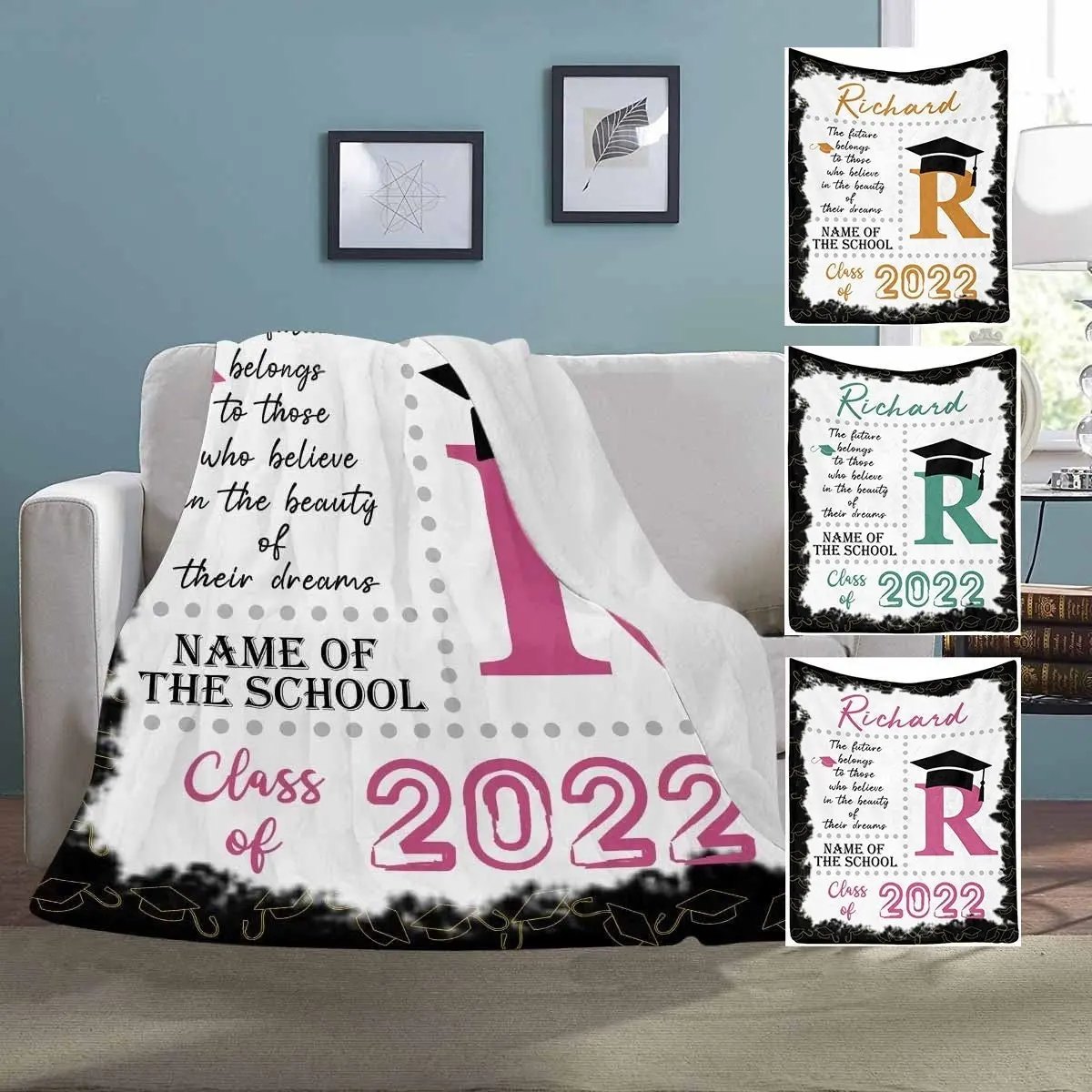 Class Of 2022 Personalized Graduation Fleece Sherpa Blanket Perfect Gifts For Family On Christmas