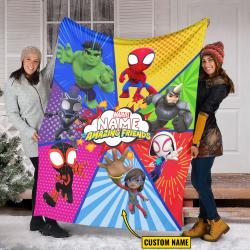 Anime Custom Name Spidey And His Amazing Friends Fleece Sherpa Blanket Perfect Gifts For Family On Christmas