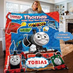 Anime Custom Thomas The Train Friends Birthday Party Theme Quilt Fleece Sherpa Blanket Perfect Gifts For Family On Christmas