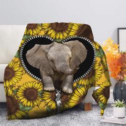 Animal Cute Baby Elephant Sunflower Zipper Premium Fleece Sherpa Blanket Perfect Gifts For Family On Christmas