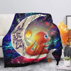 Anime Cute Charmander Pokemon Love You To The Moon Galaxy Fleece Sherpa Blanket Perfect Gifts For Family On Christmas