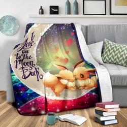 Anime Cute Eevee Pokemon Couple Love You To The Moon Galaxy Premium Fleece Sherpa Blanket Perfect Gifts For Family On Christmas