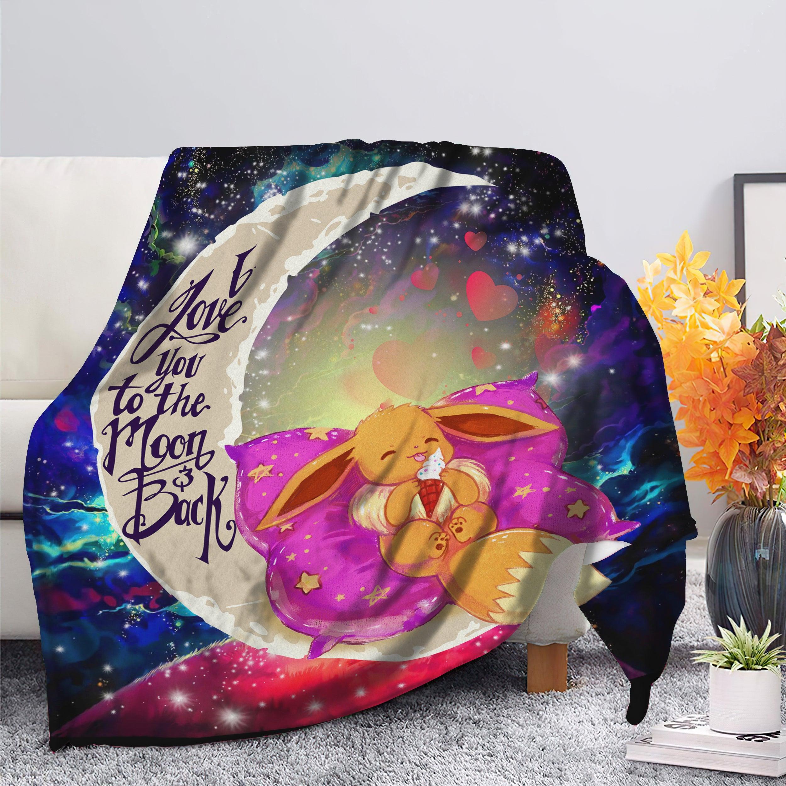 Anime Cute Eevee Pokemon Sleep Night Love You To The Moon Galaxy Fleece Sherpa Blanket Perfect Gifts For Family On Christmas