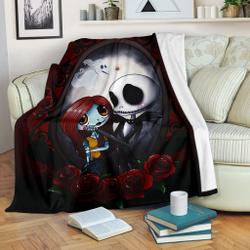 Anime Cute Jack Skellington And Sally Premium Fleece Sherpa Blanket Perfect Gifts For Family On Christmas