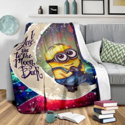 Anime Cute Minions Despicable Me Love You To The Moon Galaxy Premium Fleece Sherpa Blanket Perfect Gifts For Family On Christmas