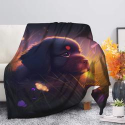 Animal Cute Puppy 5 Bedded Down In The Grass Safe And Cozy Fireflies Moonlight Premium Fleece Sherpa Blanket