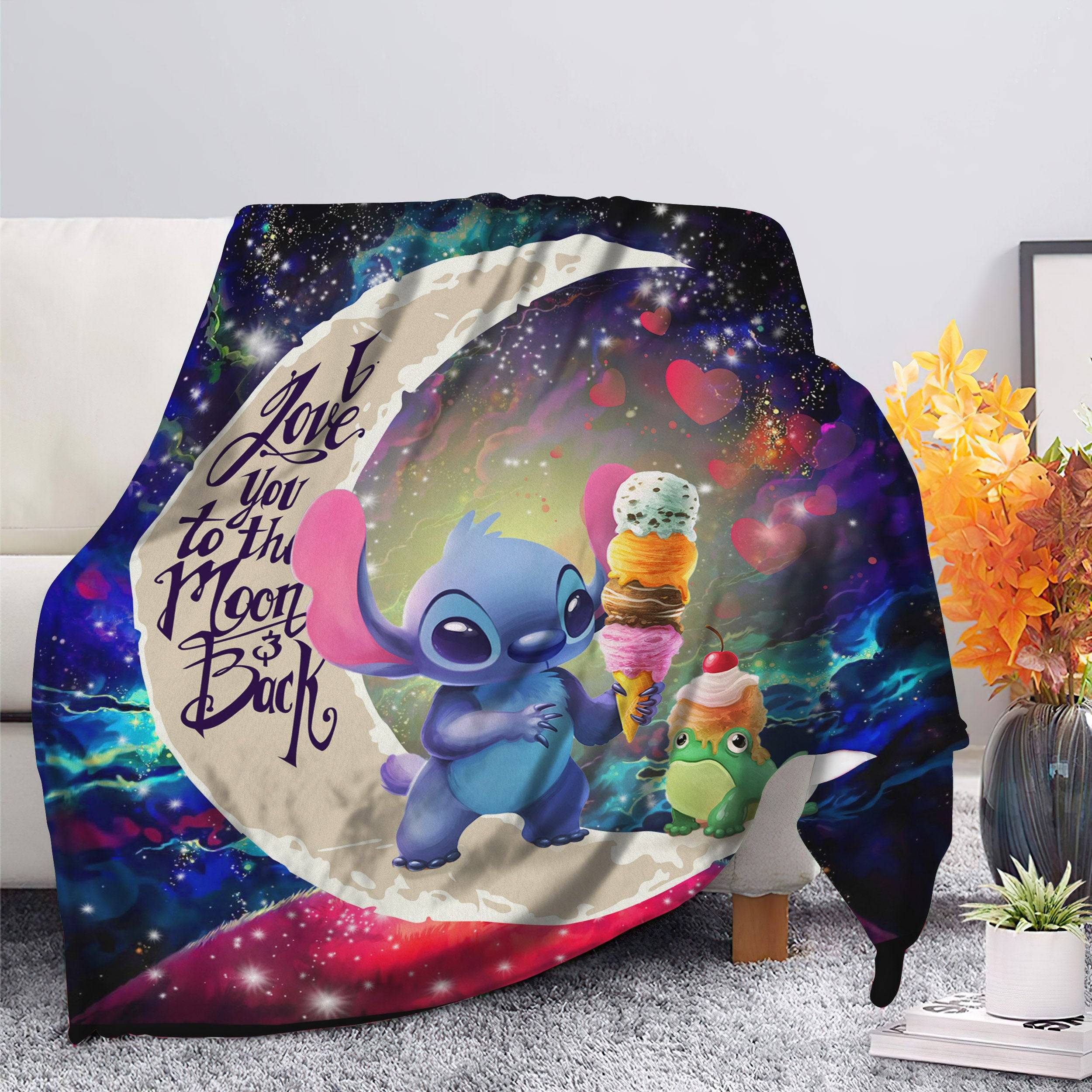 Anime Cute Stitch Frog Icecream Love You To The Moon Galaxy Fleece Sherpa Blanket Perfect Gifts For Family On Christmas