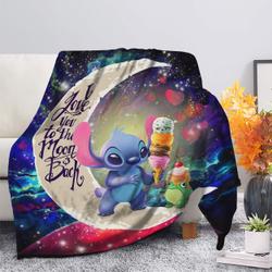 Anime Cute Stitch Frog Icecream Love You To The Moon Galaxy Fleece Sherpa Blanket Perfect Gifts For Family On Christmas