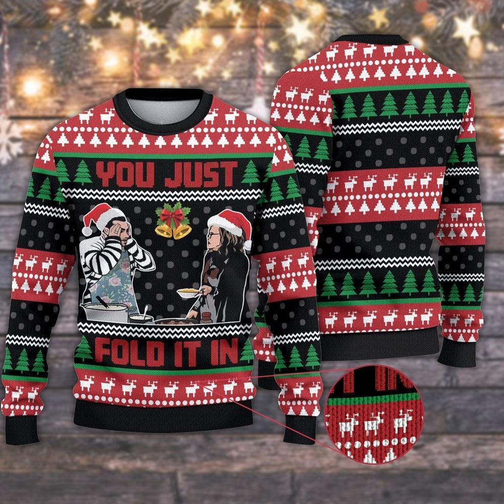 David Rose Xmas You Just Fold It In Schitts Creek Ugly Christmas Sweatshirt Sweater Perfect And Unique Gifts On Christmas