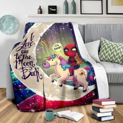 Anime Deadpool Unicorn Love You To The Moon Galaxy Premium Fleece Sherpa Blanket Perfect Gifts For Family On Christmas