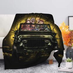 Anime Demon Slayer Anime Funny Halloween Moonlight Premium Fleece Sherpa Blanket Perfect Gifts For Family On Christmas