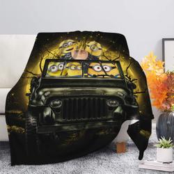 Anime Despicable Me Gru And Minions Ride Jeep Moonlight Halloween Funny Premium Fleece Sherpa Blanket