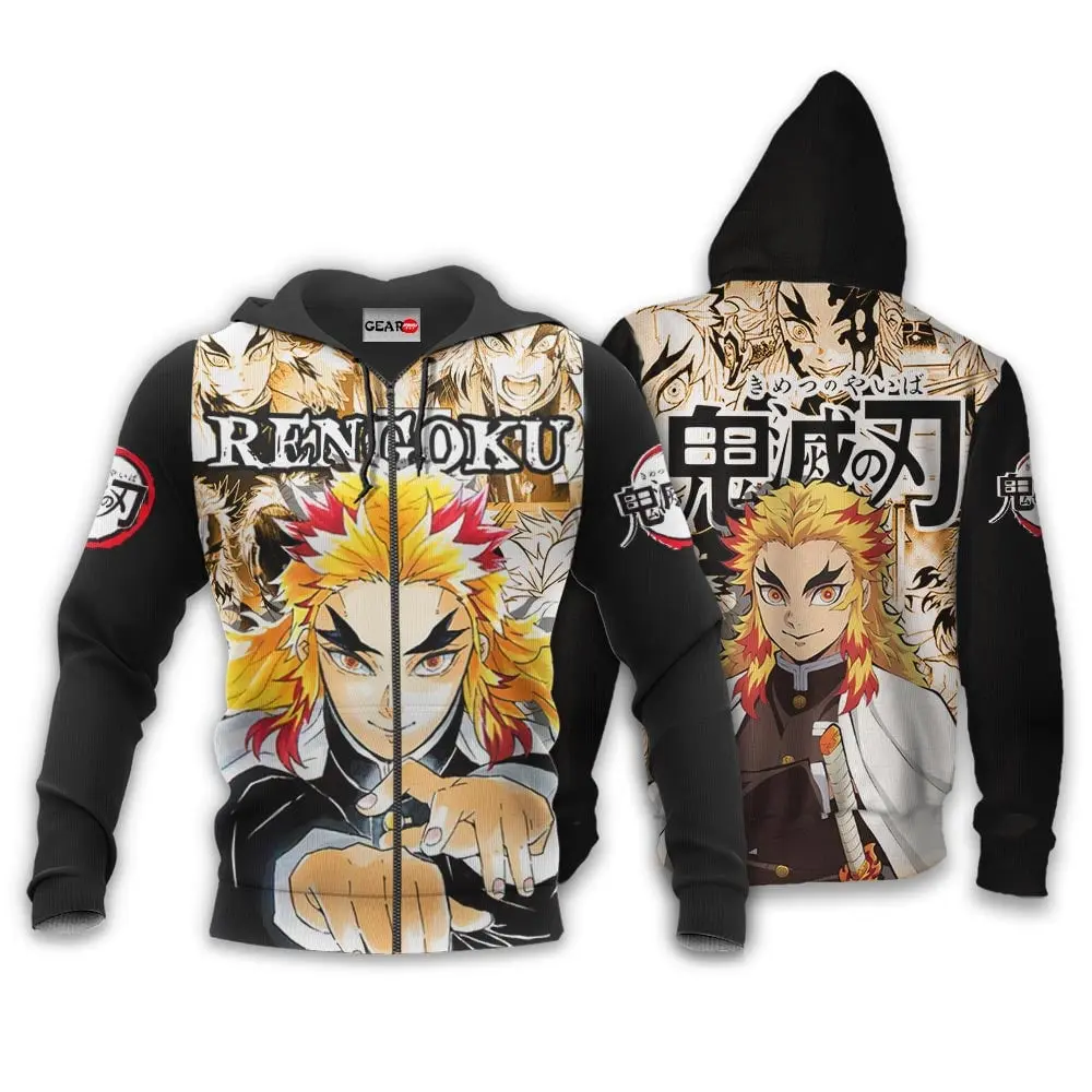 Anime Kyojuro Rengoku Hoodie Custom Anime Manga Style Perfect And Unique Gifts For Otaku Anime Fans On Christmas