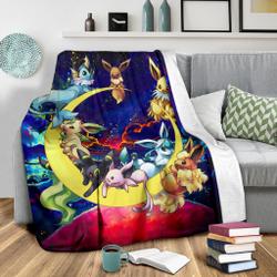Anime Eevee Evolution Pokemon Family Love You To The Moon Galaxy Premium Fleece Sherpa Blanket Perfect Gifts For Family Christmas
