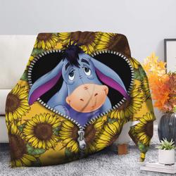 Animal Eeyore Sunflower Zipper Premium Fleece Sherpa Blanket Perfect Gifts For Family On Christmas
