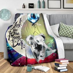 Animal Elephant Love You To The Moon Galaxy Premium Fleece Sherpa Blanket Perfect Gifts For Family On Christmas