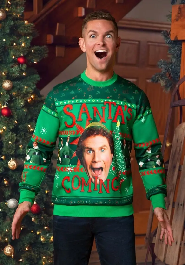 Elf Santa's Coming Santa Is Ugly Christmas Sweater Gifts Perfect And Unique Gifts For Adults Kids On Christmas