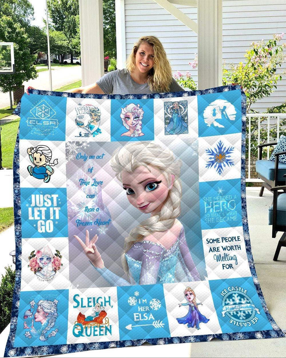 Movie Elsa Frozen Movie Quilt Fleece Sherpa Blanket Perfect And Unique Gifts For Family On Christmas
