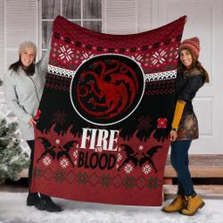 Movie Fire And Blood Ugly Christmas Custom Fleece Sherpa Blanket Home Decor Perfect Gifts For Family On Christmas