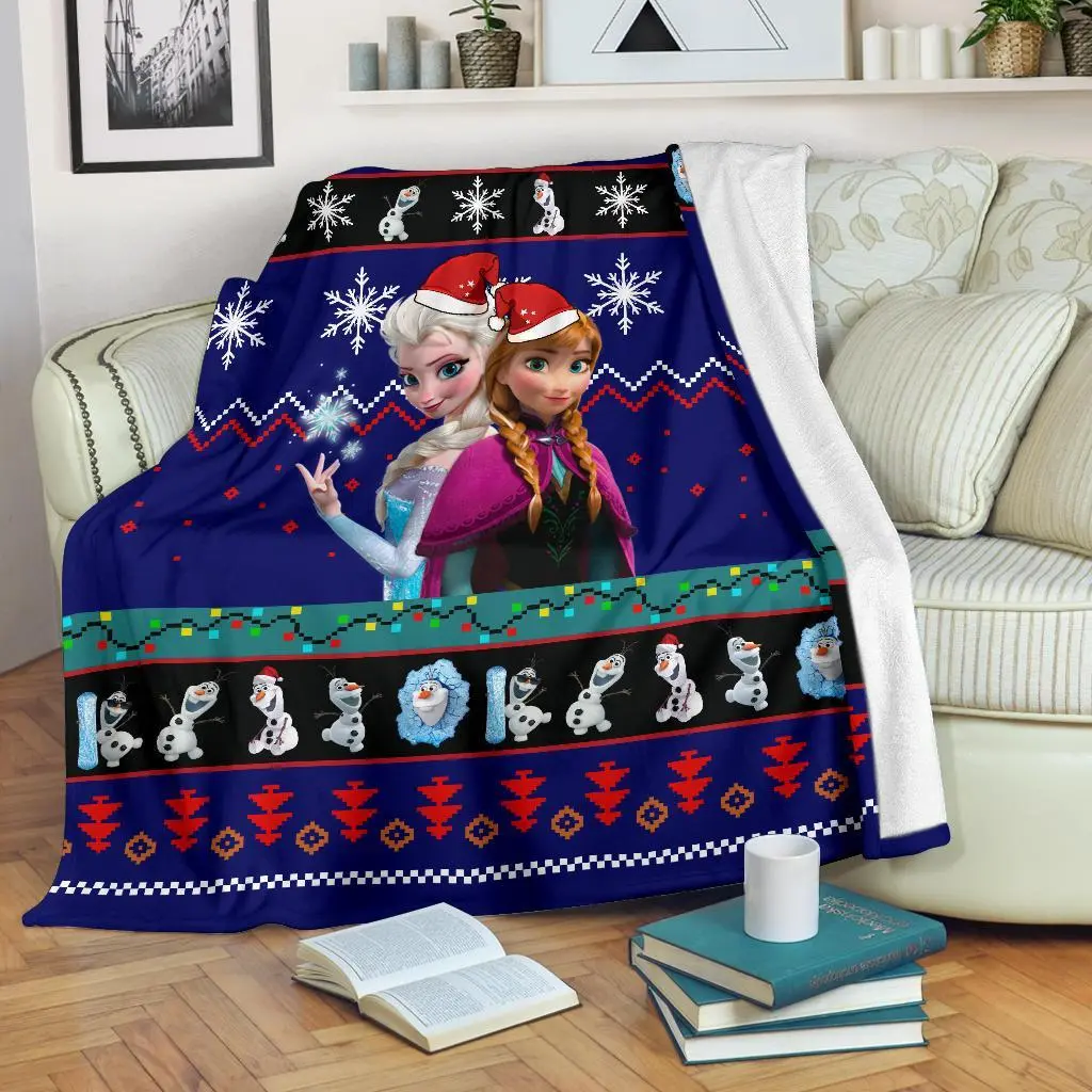 Anime Frozen Christmas Fleece Sherpa Blanket Amazing Gift Idea Perfect Gifts For Family On Christmas