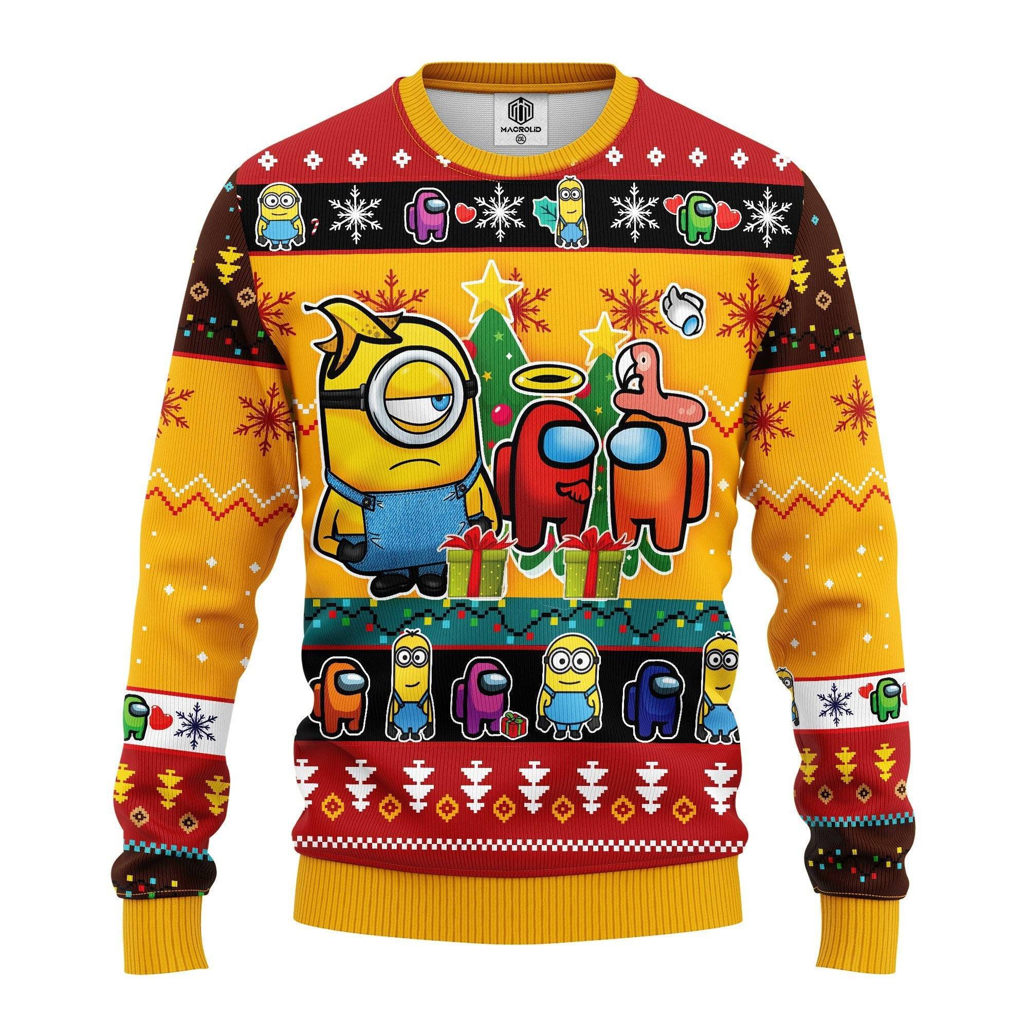 Funny Minions And Among Us Christmas Sweater For Holiday Perfect And Unique Gifts For Adults Kids On Christmas