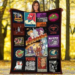 Movie Futurama Leela Bender Philip J. Fry Quilt Fleece Sherpa Blanket Perfect Gifts For Family On Christmas