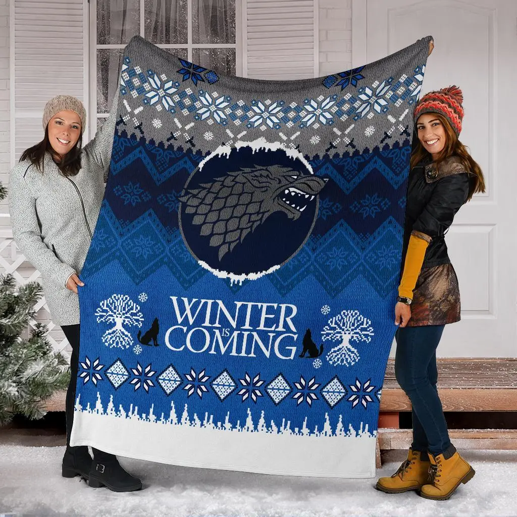 Movie Game Of Thrones Winter Is Coming Ugly Christmas Custom Fleece Sherpa Blanket Home Decor Perfect Gifts For Family Christmas