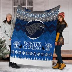 Movie Game Of Thrones Winter Is Coming Ugly Christmas Custom Fleece Sherpa Blanket Home Decor Perfect Gifts For Family Christmas