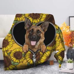 Animal German Shepherd Sunflower Zipper Premium Fleece Sherpa Blanket Perfect Gifts For Family On Christmas