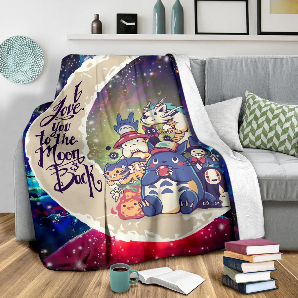 Ghibli Character Love You To The Moon Galaxy Premium Fleece Sherpa Blanket Perfect Gifts For Family On Christmas