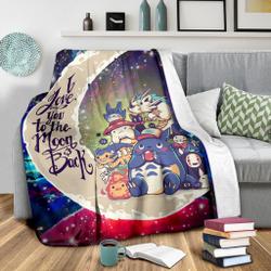 Ghibli Character Love You To The Moon Galaxy Premium Fleece Sherpa Blanket Perfect Gifts For Family On Christmas