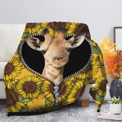 Animal Giraffe Sunflower Zipper Premium Fleece Sherpa Blanket Perfect Gifts For Family On Christmas