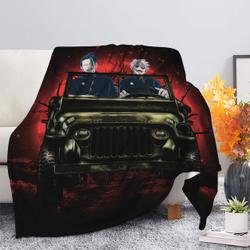 Anime Gojo Geto Jujutsu Kaisen Ride Jeep Halloween Funny Anime Premium Fleece Sherpa Blanket Perfect Gifts For Family On Christmas