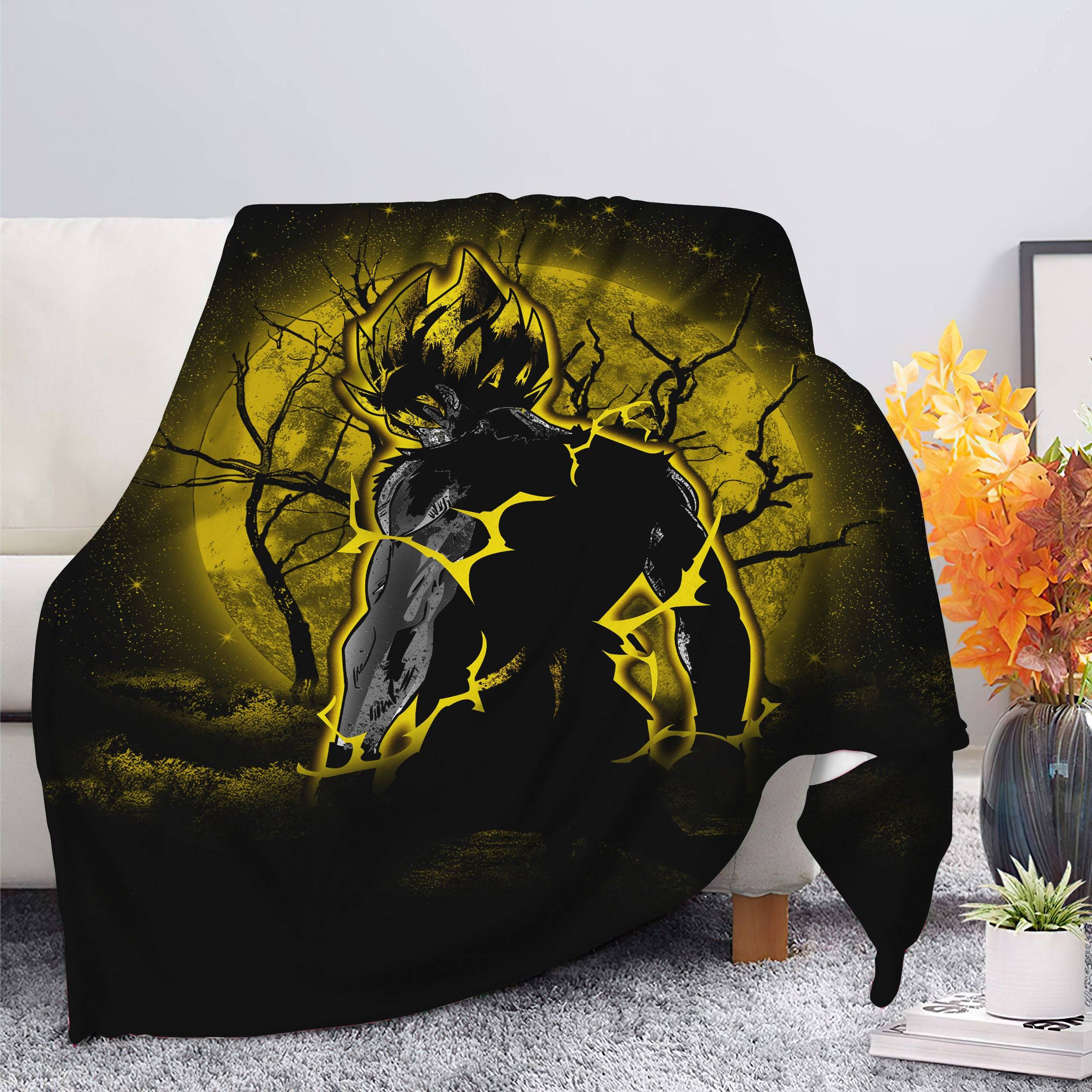 Anime Goku Super Saiyan Moonlight Premium Fleece Sherpa Blanket Perfect Gifts For Family On Christmas