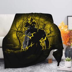 Anime Goku Super Saiyan Moonlight Premium Fleece Sherpa Blanket Perfect Gifts For Family On Christmas