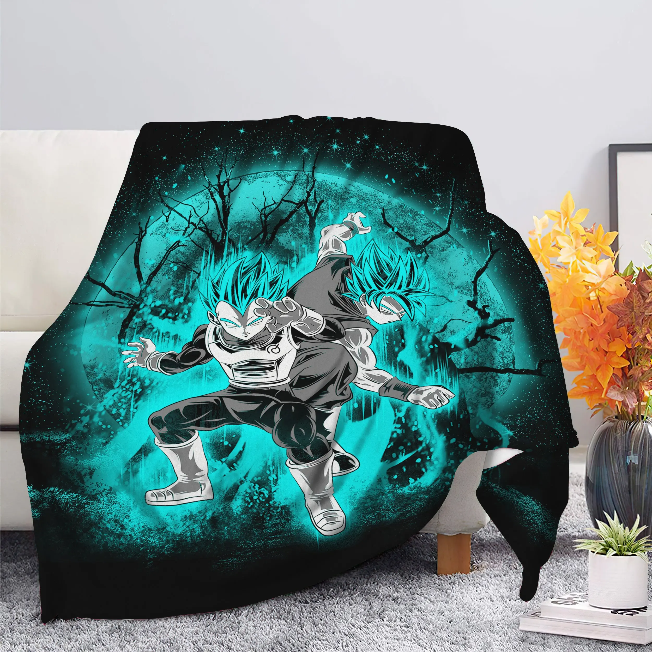 Anime Goku Vegeta Moonlight Premium Fleece Sherpa Blanket Perfect And Unique Gifts For Family On Christmas