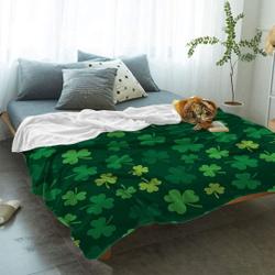 Green Four Leaf Clover St.Patrick's Day Fleece Sherpa Blanket Perfect Gifts For Family On Christmas