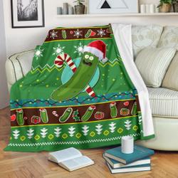 Anime Green Pickle Rick Christmas Christmas Fleece Sherpa Blanket Amazing Gift Idea Perfect Gifts For Family On Christmas
