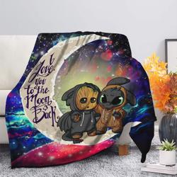Anime Groot And Toothless Love You To The Moon Galaxy Fleece Sherpa Blanket Perfect Gifts For Family On Christmas