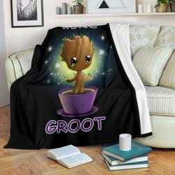 Anime Groot Premium Fleece Sherpa Blanket Perfect And Unique Gifts For Family On Christmas Holiday